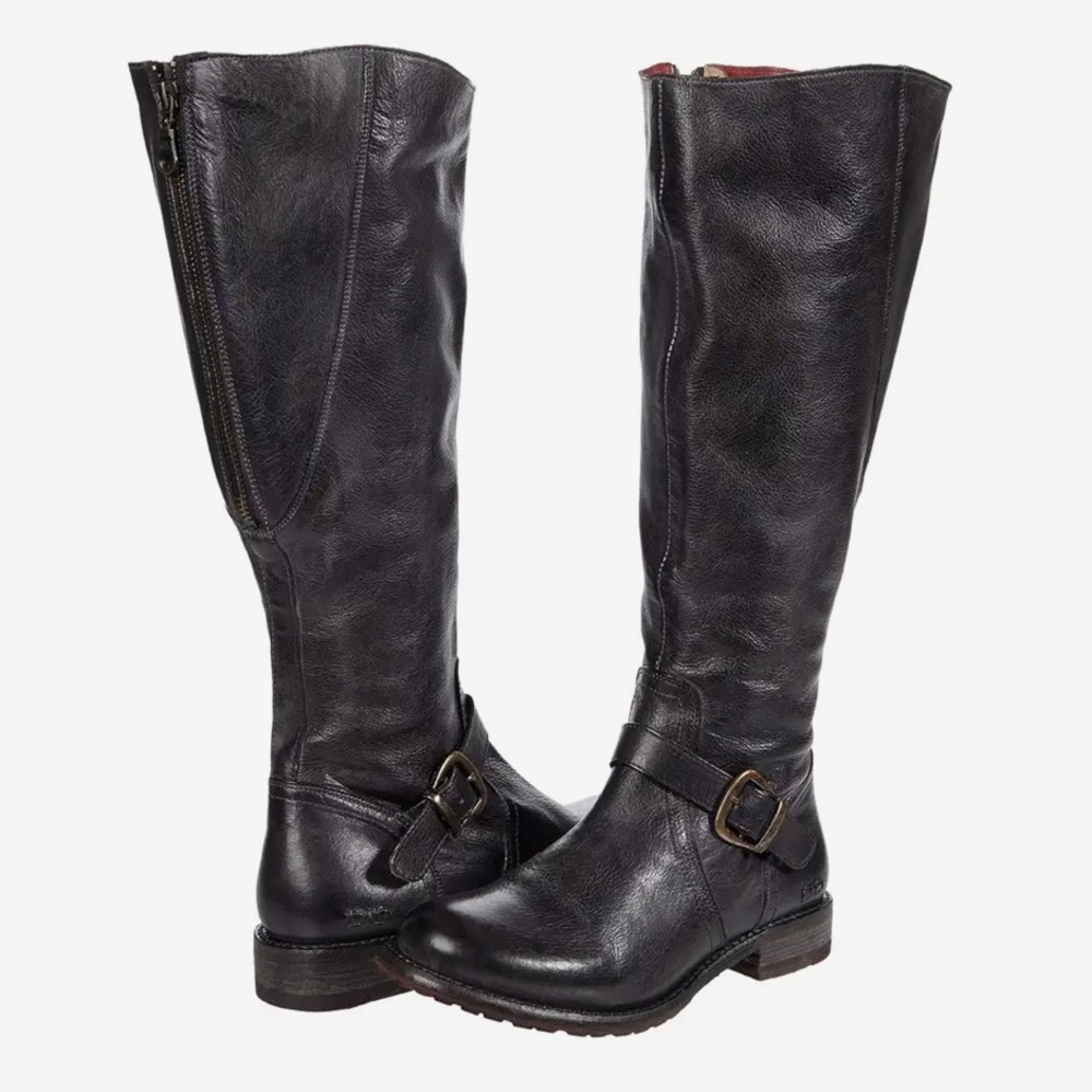 NWT Bed Stu Glaye Wide Calf Leather Boot Black Rustic Size 6 Zippers Buckles